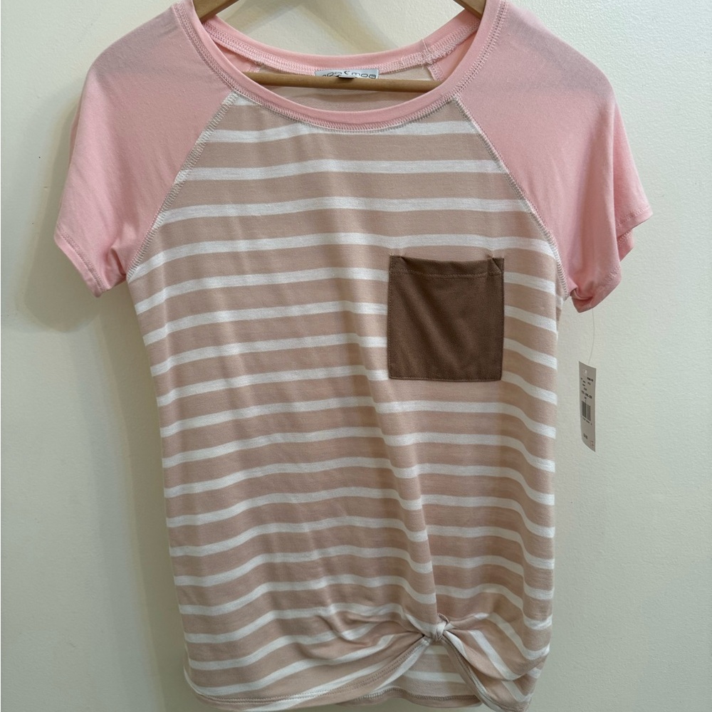 Moa Moa Pink and Tan Striped Short Sleeve Tee